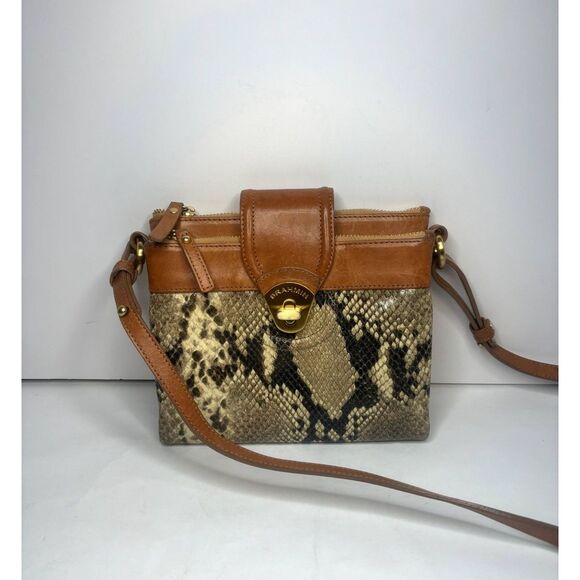 Brahmin Authentic Leather Animal Print Snake Skin Brown Crossbody Bag Womens - Picture 3 of 11